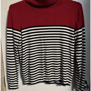 Joseph A Red and Black Striped Turtleneck Sweater